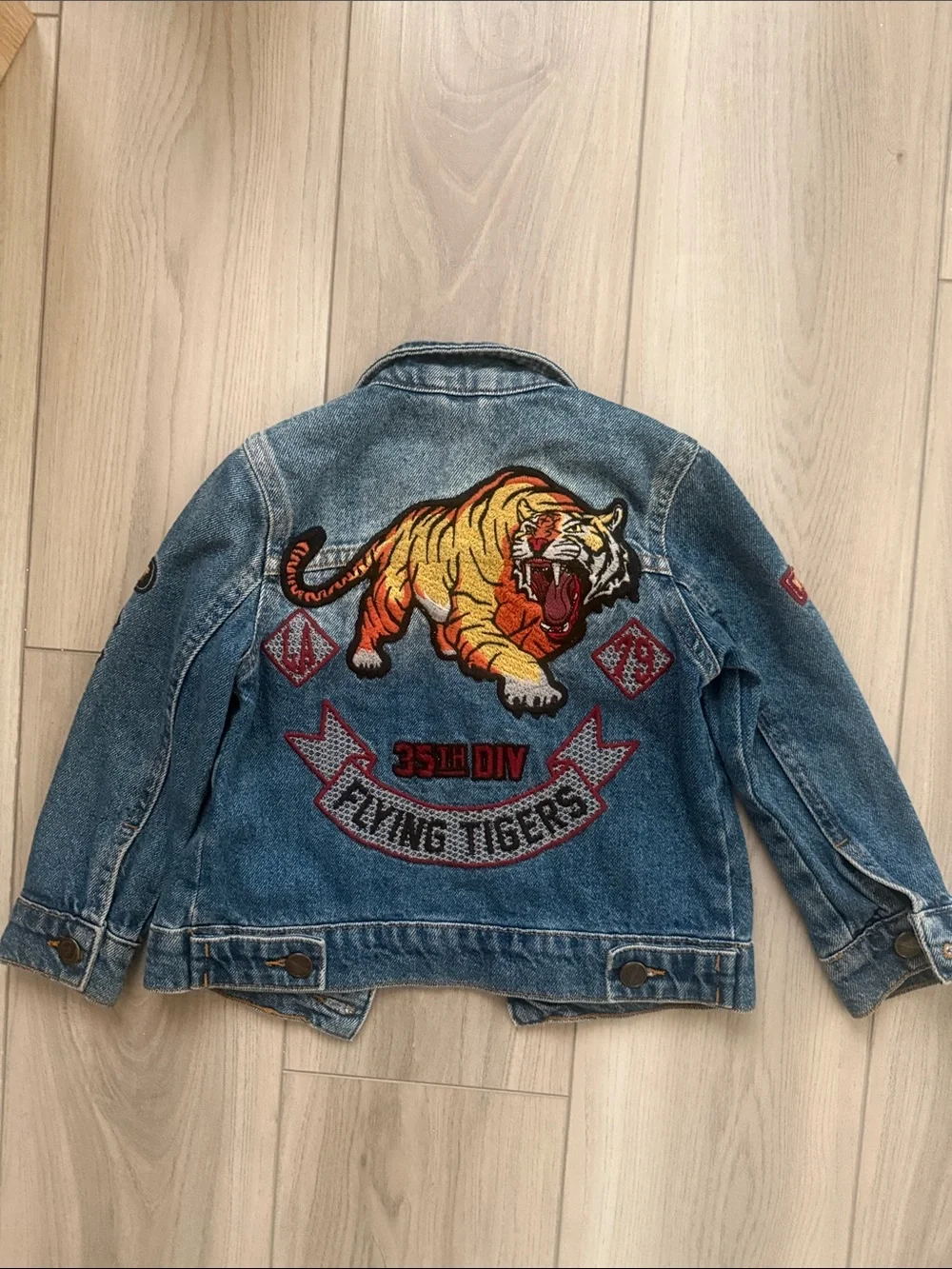Kids Denim Jacket with Embroidered Patches - Blue